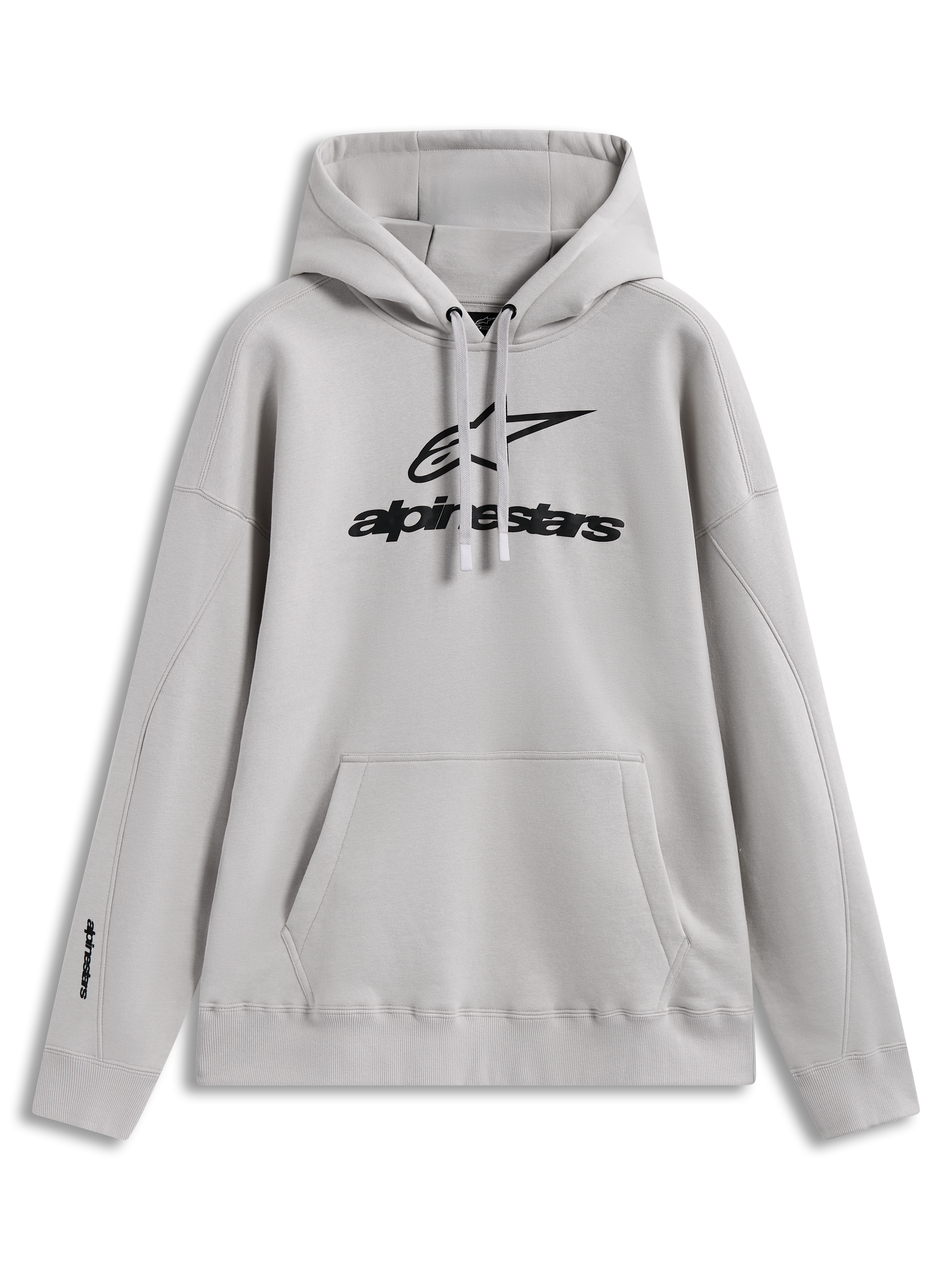 Alpinestars Prelude Oversized Hoodie, felpa con cappuccio oversize in pile sabbia, logo nero a rilievo sul petto e sulla manica, tasca a marsupio, abbigliamento casual motorsport