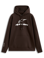 Alpinestars Prelude Oversized Hoodie, felpa con cappuccio marrone con logo bianco a rilievo sul petto, tasca a marsupio, materiale in pile, sportswear casual