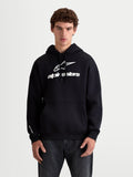 Alpinestars felpa con cappuccio Prelude Oversized, felpa sportswear da uomo in pile, nero e bianco, vestibilità oversized con tasca a marsupio e logo sul petto con stampa a rilievo, abbigliamento casual quotidiano.