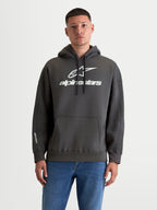 Alpinestars Felpa con cappuccio Prelude Oversized, felpa da uomo sportswear, grigio antracite e bianco, cotone e poliestere riciclato, vestibilità oversize con tasca a marsupio e loghi in stampa a rilievo su petto e manica
