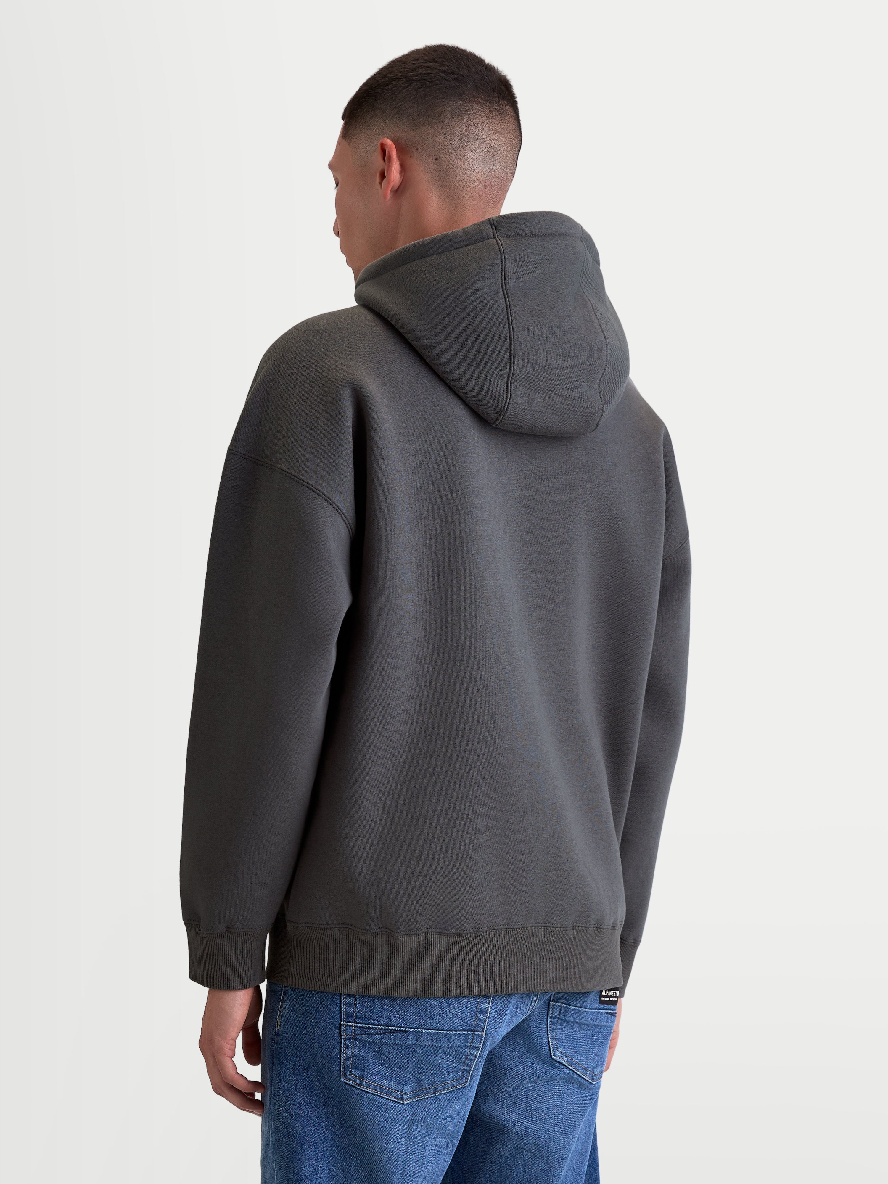 Alpinestars felpa con cappuccio Prelude Oversized, felpa sportswear casual per uomo e donna, grigio antracite, vestibilità oversize rilassata, cappuccio foderato e bordi a costine, vista posteriore