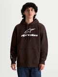 Alpinestars Felpa con cappuccio Prelude Oversized su modello, felpa sportswear da uomo in pile, marrone con logo bianco con stampa a rilievo, vestibilità oversize, tasca a marsupio e cappuccio con cordino.