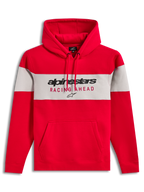 Alpinestars Cubic Hoodie, felpa con cappuccio in pile, rossa e grigia con design a blocchi di colore, logo frontale e tasca a marsupio, abbigliamento casual sportswear