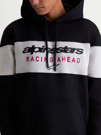Alpinestars Felpa con cappuccio Cubic, felpa sportswear unisex, nera e grigia, caratterizzata da un design a blocchi di colore con logo Alpinestars e grafica Racing Ahead sul petto, in pile di cotone e poliestere riciclato.
