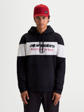 Alpinestars felpa con cappuccio Cubic, felpa sportswear da uomo in pile, design color-block nero e bianco con logo Alpinestars Racing Ahead sul petto, cappuccio con cordino e tasca a marsupio frontale, abbigliamento casual off-bike