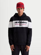 Alpinestars felpa con cappuccio Cubic, felpa sportswear da uomo in pile, design color-block nero e bianco con logo Alpinestars Racing Ahead sul petto, cappuccio con cordino e tasca a marsupio frontale, abbigliamento casual off-bike