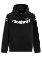 Alpinestars Velocifier Hoodie, felpa con cappuccio nera da uomo con grafica Astars bianca sul petto e tasca a marsupio.