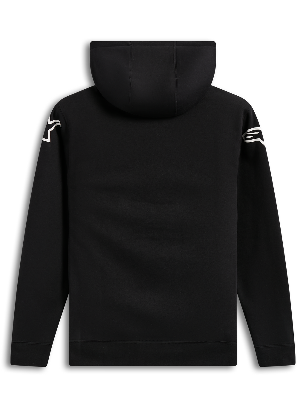 Alpinestars Velocifier Hoodie, felpa con cappuccio casual da uomo, vista posteriore con loghi bianchi sulle spalle, nera, in misto cotone, abbigliamento casual ispirato al motorsport