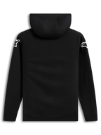 Alpinestars Velocifier Hoodie, felpa con cappuccio casual da uomo, vista posteriore con loghi bianchi sulle spalle, nera, in misto cotone, abbigliamento casual ispirato al motorsport