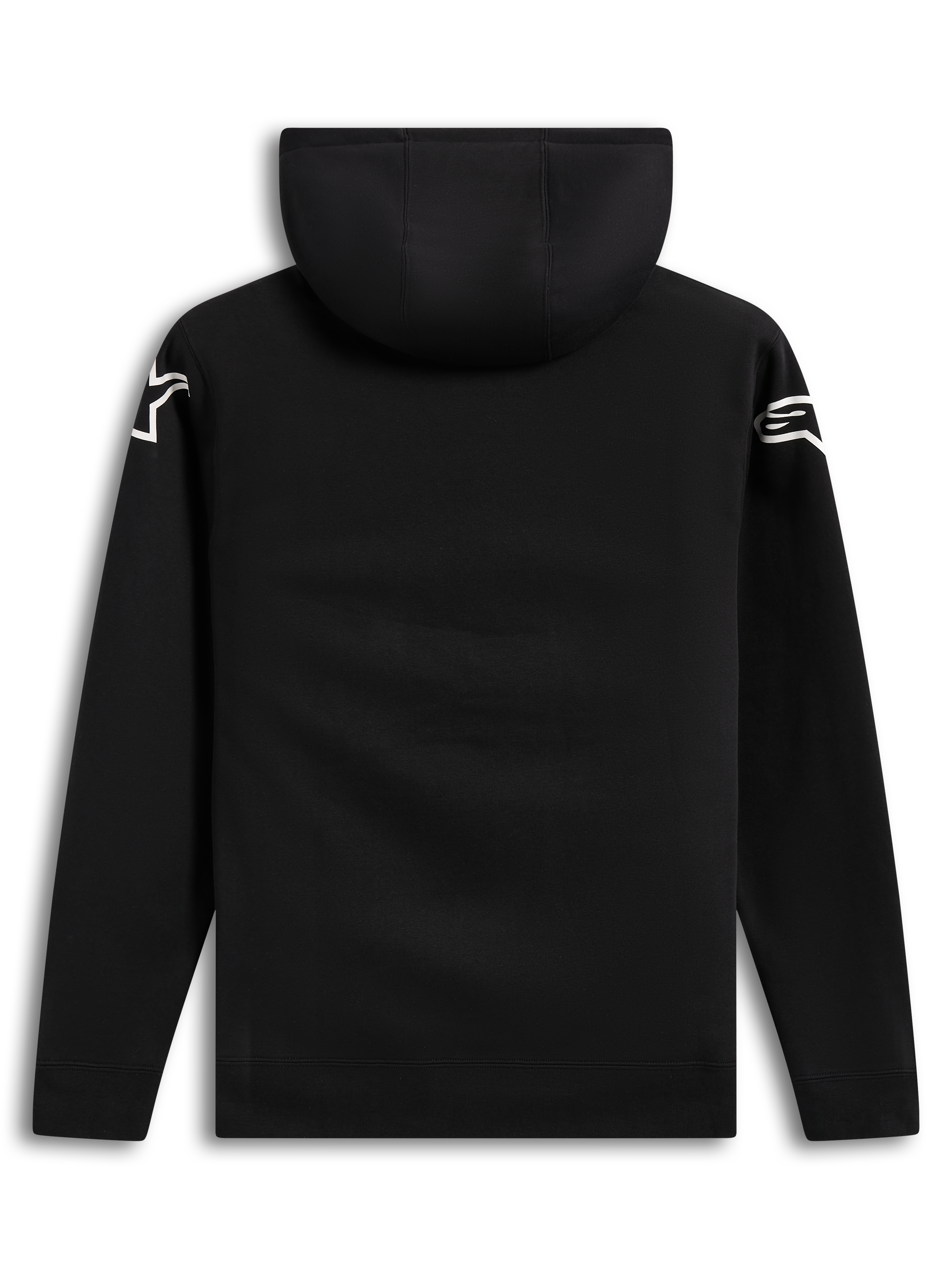 Alpinestars Velocifier Hoodie, felpa con cappuccio casual da uomo, vista posteriore con loghi bianchi sulle spalle, nera, in misto cotone, abbigliamento casual ispirato al motorsport