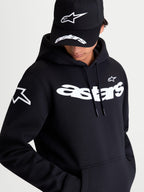 Alpinestars Felpa con cappuccio Velocifier nera e bianca, abbigliamento sportivo premium, con grande scritta Astars sul petto e loghi sulle spalle, in misto cotone per il comfort quotidiano off-bike