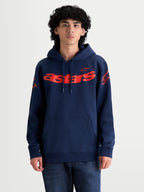 Alpinestars felpa con cappuccio Velocifier, felpa sportswear per uomo, blu navy e rosso, con marchio astars sul petto e loghi sulle spalle, in morbido misto cotone con tasca a marsupio e cappuccio con cordino
