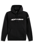 Alpinestars Race Wordmark Hoodie, felpa con cappuccio sportswear, nera e bianca, con logo lineare sul petto e tasca a marsupio.
