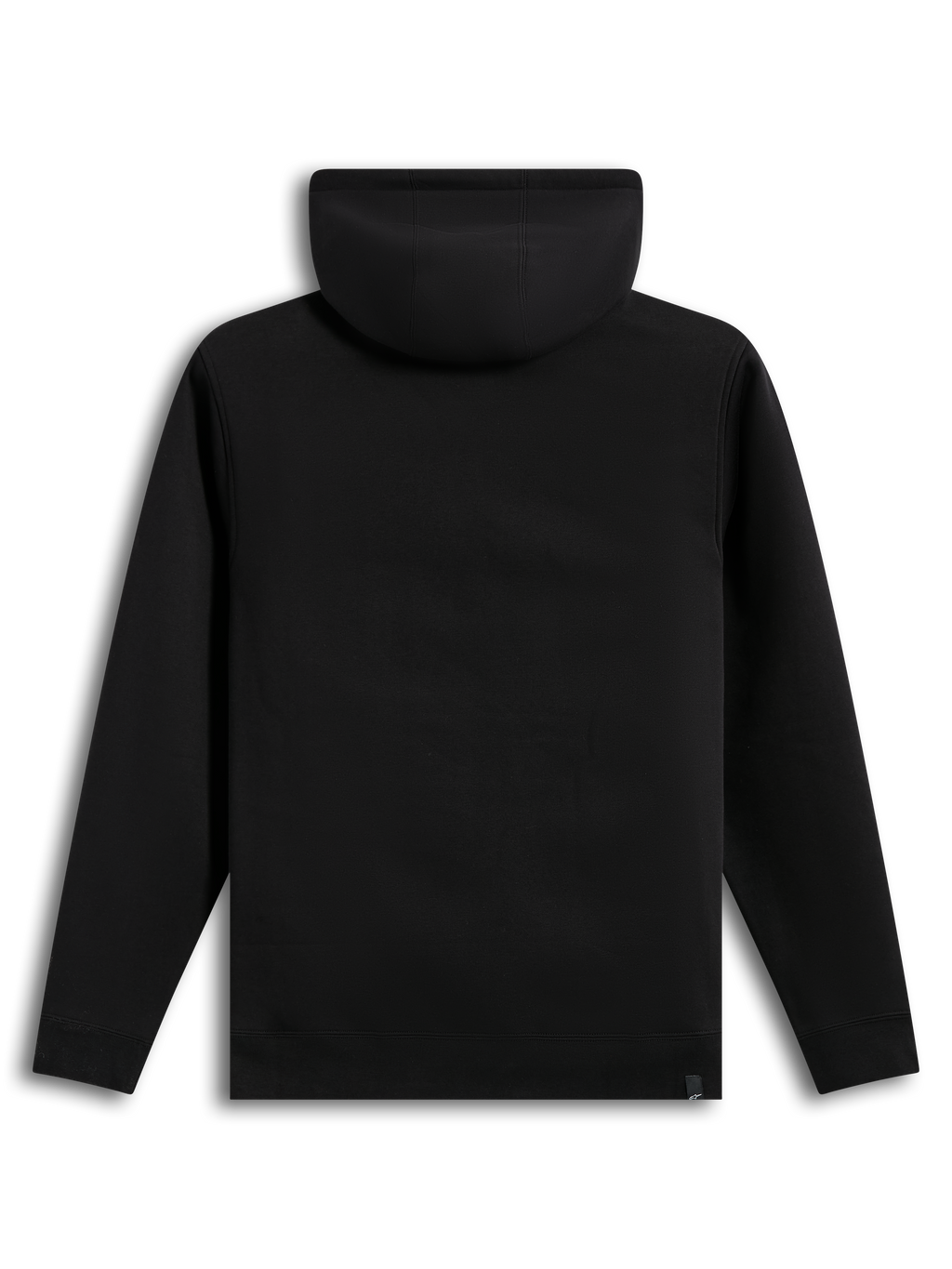 Alpinestars Race Wordmark Hoodie, felpa in pile con cappuccio nera, vista posteriore con polsini e orlo a coste, abbigliamento casual sportivo