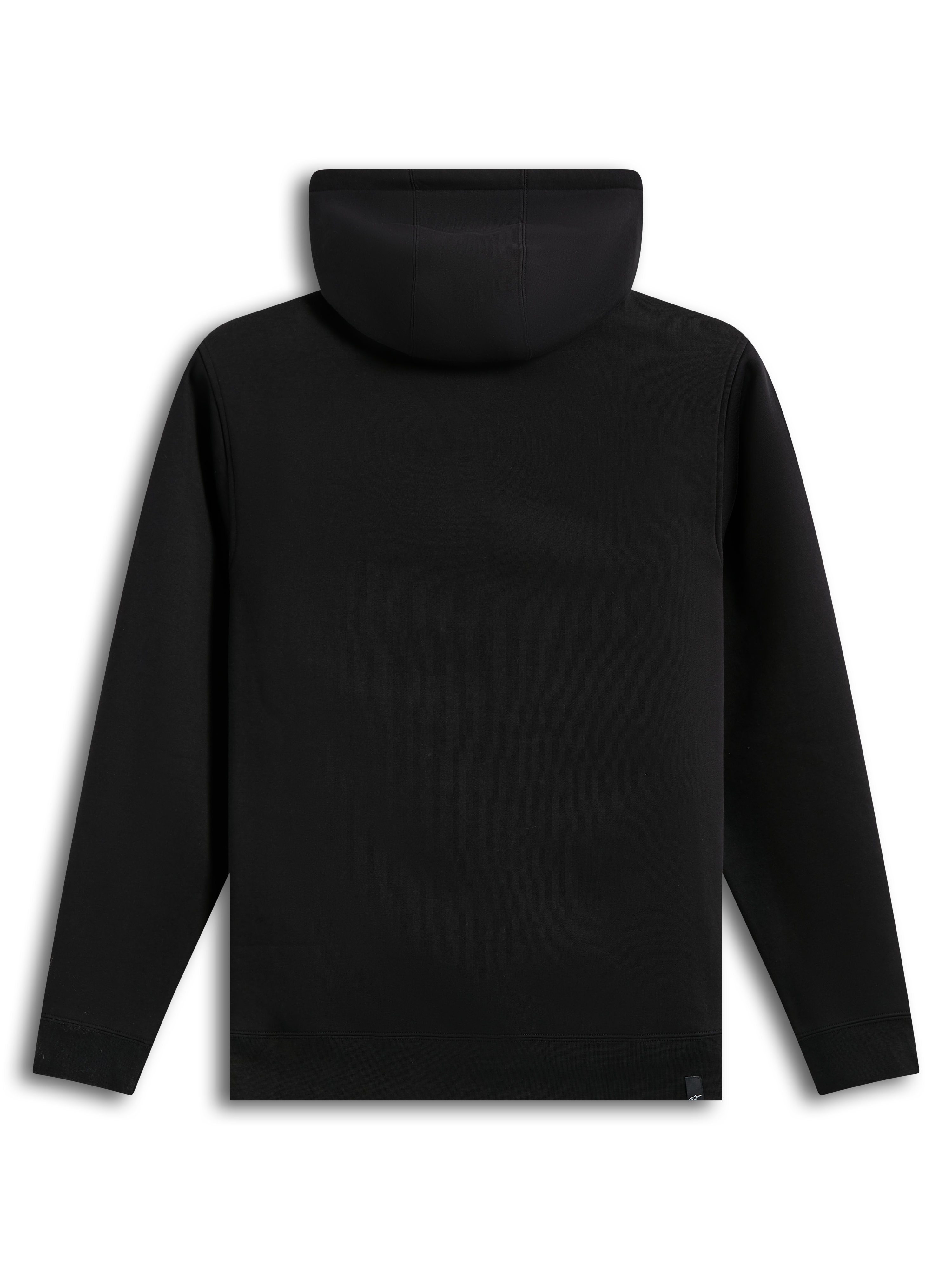 Alpinestars Race Wordmark Hoodie, felpa in pile con cappuccio nera, vista posteriore con polsini e orlo a coste, abbigliamento casual sportivo