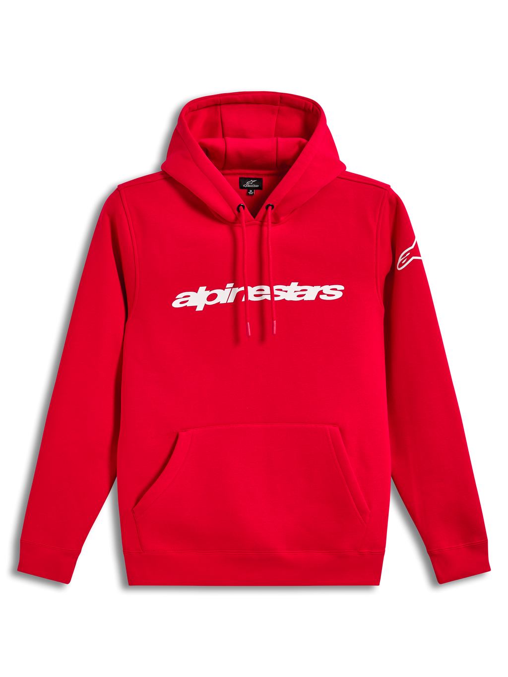 Alpinestars Race Wordmark Hoodie, felpa con cappuccio rossa in pile, logo bianco lineare sul petto, tasca frontale a marsupio