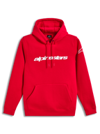 Alpinestars Race Wordmark Hoodie, felpa con cappuccio rossa in pile, logo bianco lineare sul petto, tasca frontale a marsupio