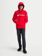 Alpinestars Felpa Con Cappuccio Race Wordmark, felpa in pile sportswear da uomo, rossa e bianca, wordmark lineare sul petto e logo Ageless sulla manica, cappuccio con coulisse, in cotone e poliestere riciclato, stile casual ispirato al motorsport