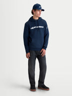 Alpinestars felpa con cappuccio Race Wordmark, felpa in pile sportswear da uomo, blu navy e bianca, con logo wordmark frontale e sulla manica, stile casual motorsport