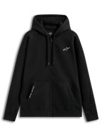 Alpinestars felpa con cappuccio Pioneer Oversized, felpa sportswear con zip unisex, nera, logo Astars bianco ricamato sul petto, scritta One Goal. One Vision. sulla tasca a marsupio, vestibilità rilassata, cerniera Vislon e cappuccio regolabile, in cotone e poliestere riciclato.