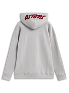 Alpinestars Pioneer Oversized Hoodie, felpa con cappuccio grigio sabbia, logo Astars rosso ricamato sul cappuccio.