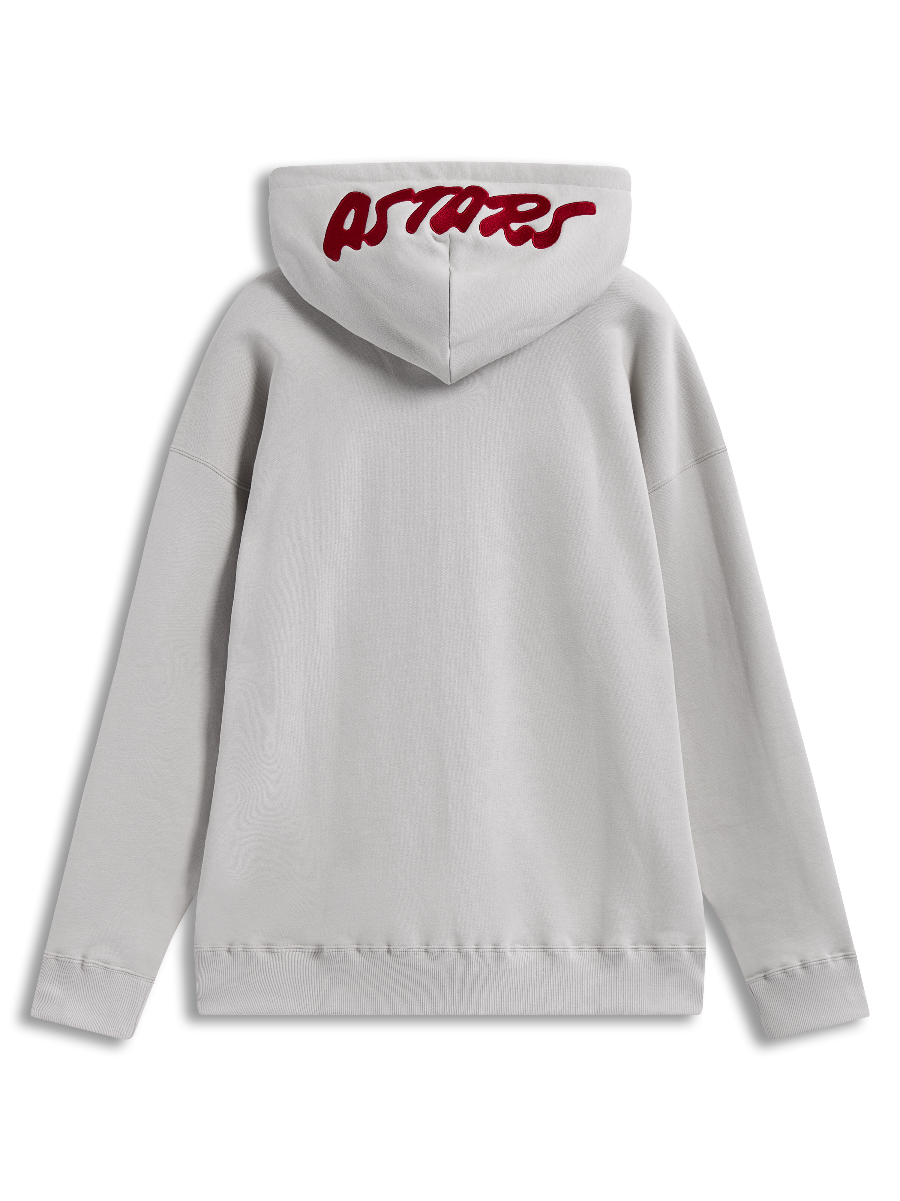 Alpinestars Pioneer Oversized Hoodie, felpa con cappuccio grigio sabbia, logo Astars rosso ricamato sul cappuccio.