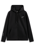 Alpinestars Entity Oversized Hoodie, felpa sportiva in pile nera con zip, logo bianco ricamato e tasca a marsupio.