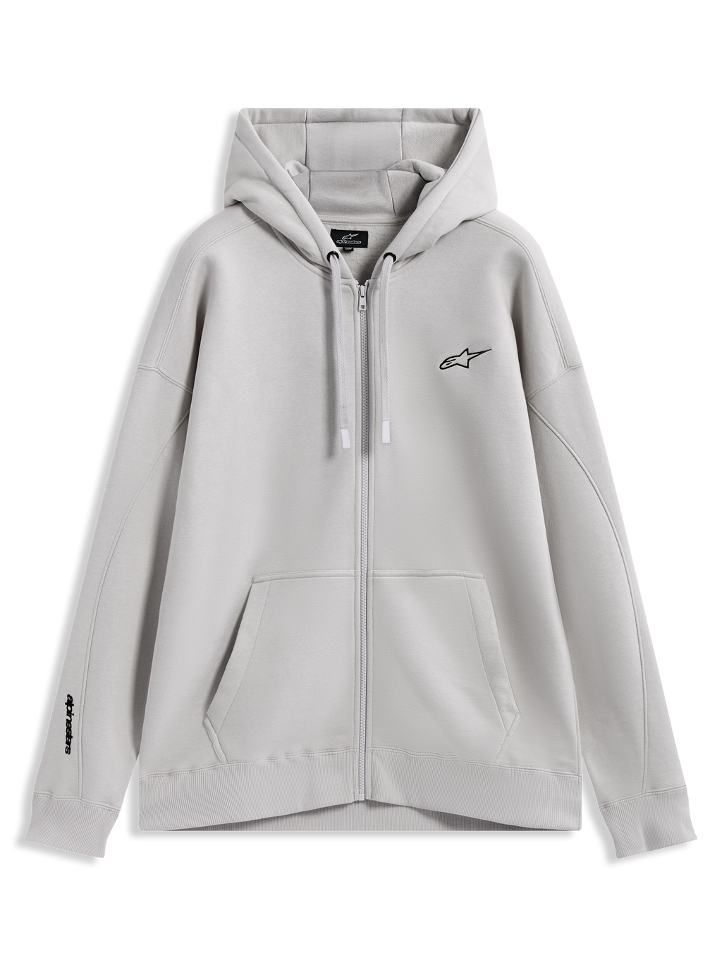 Alpinestars Entity Oversized Hoodie, felpa con cappuccio e zip in pile, sabbia, vestibilità ampia con loghi ricamati sul petto e sulla manica, tasca a marsupio frontale, sportswear casual