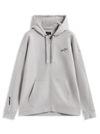 Alpinestars Entity Oversized Hoodie, felpa con cappuccio e zip in pile, sabbia, vestibilità ampia con loghi ricamati sul petto e sulla manica, tasca a marsupio frontale, sportswear casual