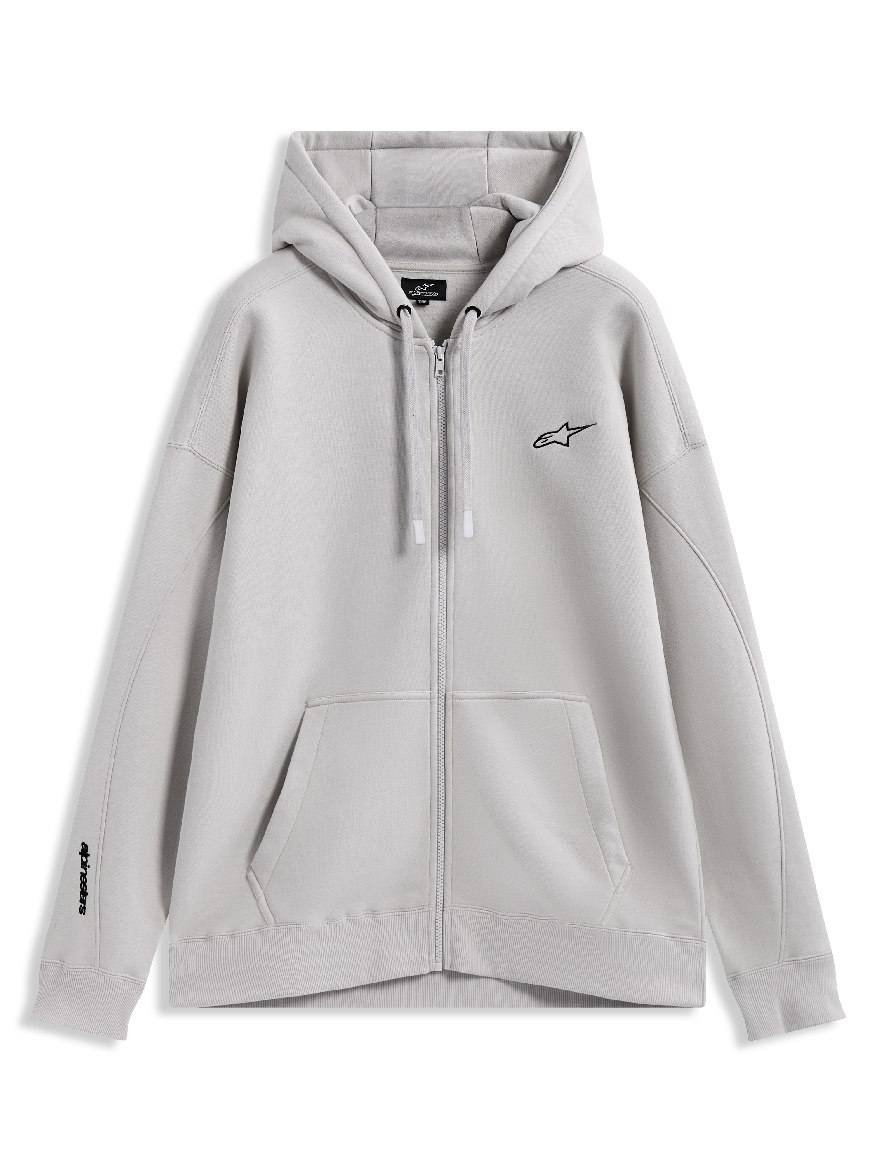 Alpinestars Entity Oversized Hoodie, felpa con cappuccio e zip in pile, sabbia, vestibilità ampia con loghi ricamati sul petto e sulla manica, tasca a marsupio frontale, sportswear casual