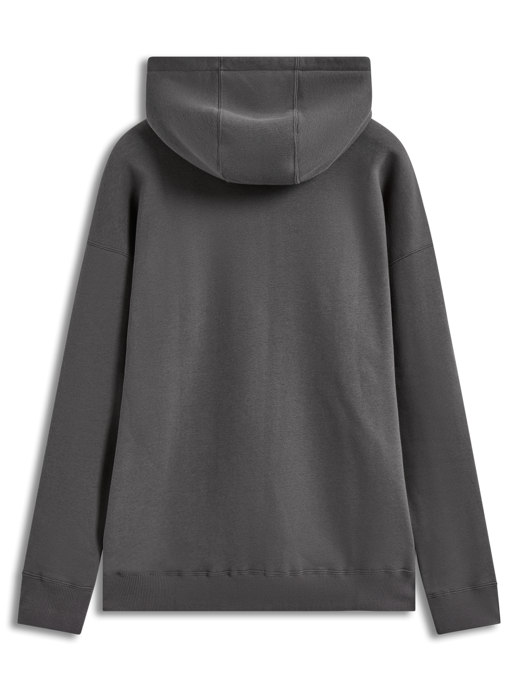 Alpinestars Entity Oversized Hoodie, felpa sportiva grigio antracite, vista posteriore con cappuccio ampio e polsini a costine.