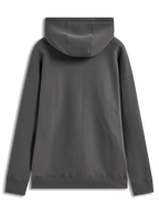 Alpinestars Entity Oversized Hoodie, felpa sportiva grigio antracite, vista posteriore con cappuccio ampio e polsini a costine.