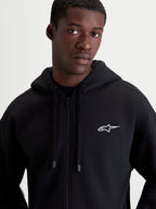 Alpinestars felpa con cappuccio Entity Oversized, felpa con zip da uomo, nera con logo Astars bianco ricamato sul petto, vestibilità rilassata, cappuccio con cordini piatti e chiusura frontale con zip Vislon, in pile di cotone e poliestere riciclato, stile sportswear casual