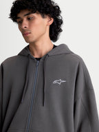 Alpinestars Felpa con cappuccio Entity Oversized, felpa da uomo con zip in pile, grigio, logo Astars bianco ricamato sul petto, cappuccio con cordini piatti, realizzata in cotone e poliestere riciclato, stile sportswear