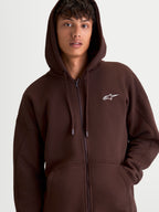 Alpinestars Felpa con cappuccio Entity Oversized, felpa marrone con zip da uomo, vestibilità rilassata, logo Astars bianco sul petto, tasca a marsupio, sportswear casual