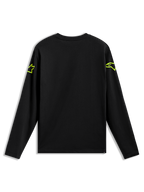Alpinestars Velocifier CSF Tee, maglietta a maniche lunghe nera con loghi Astars giallo neon sulle spalle, vista posteriore.