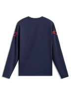 Alpinestars Velocifier CSF Tee - Maniche lunghe, vista posteriore blu navy con loghi Astars rossi sulle spalle, abbigliamento casual sportivo in misto cotone