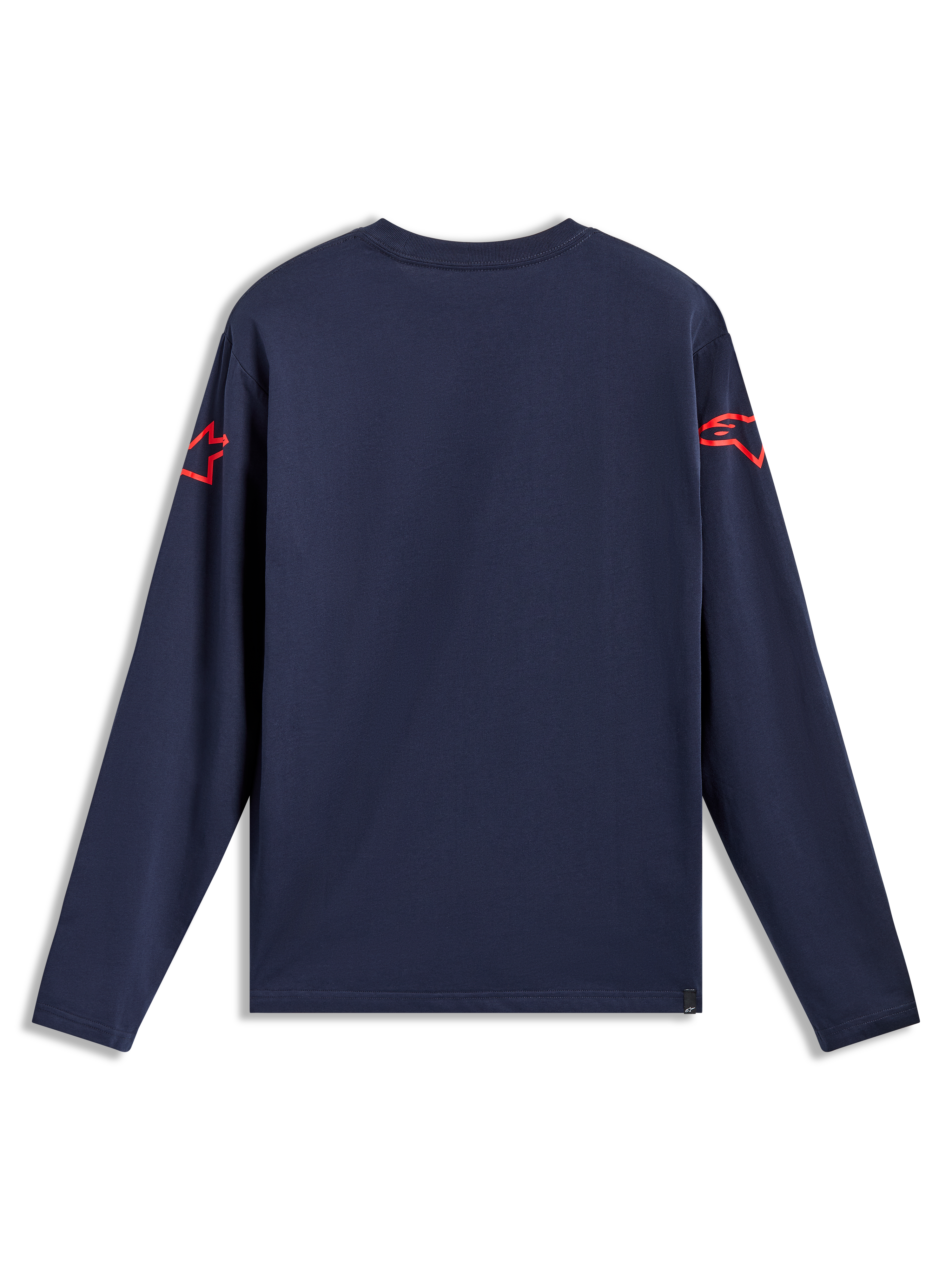 Alpinestars Velocifier CSF Tee - Maniche lunghe, vista posteriore blu navy con loghi Astars rossi sulle spalle, abbigliamento casual sportivo in misto cotone