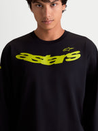 Alpinestars Maglietta Velocifier CSF, maglietta a maniche lunghe sportswear da uomo, nera con grafica Astars curva gialla sul petto e logo sulla spalla, stile casual ispirato al motorsport, in misto cotone.
