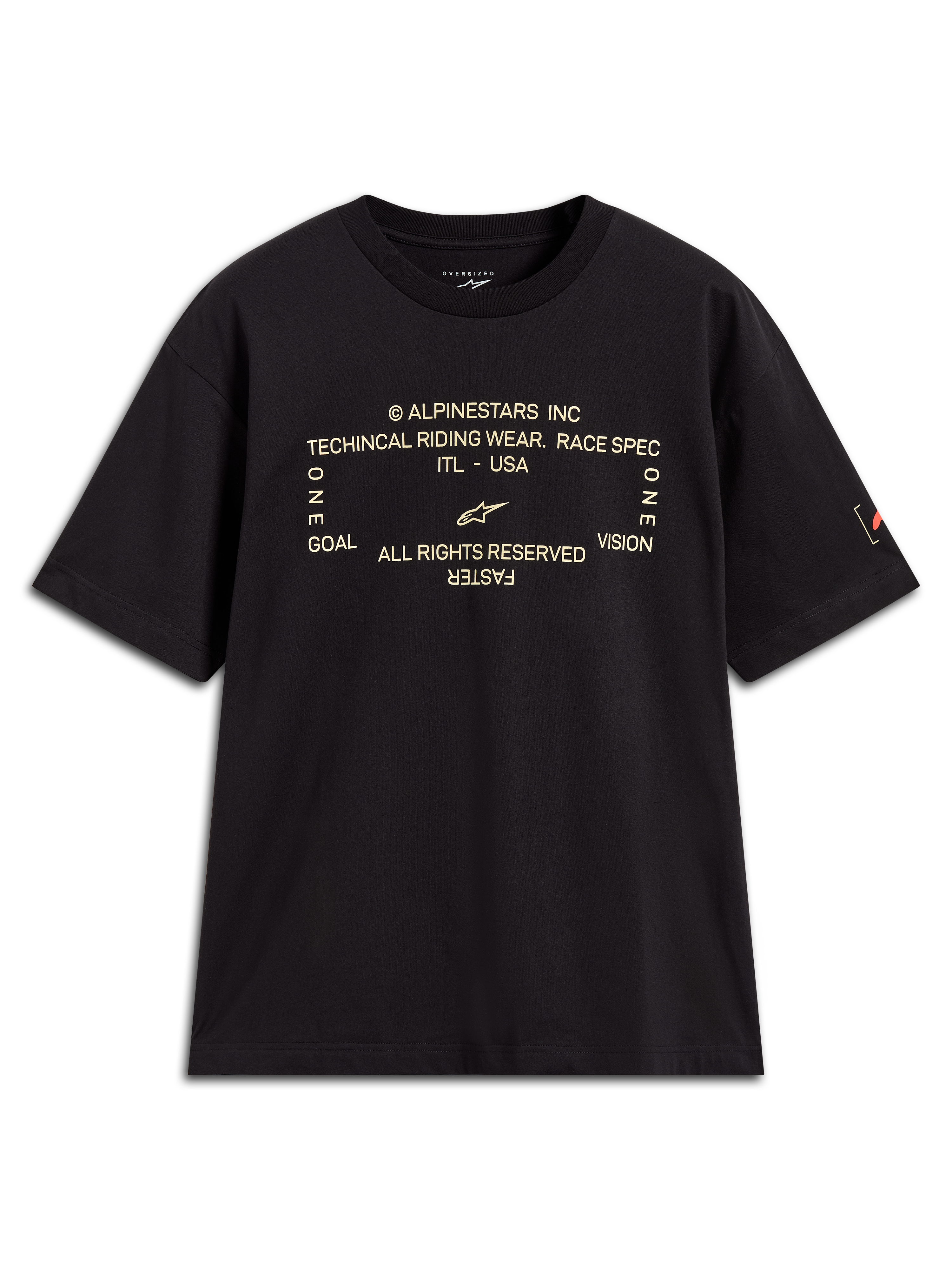 Alpinestars Infinity Oversized CSF Tee, maglietta sportiva nera a maniche corte con grafica tecnica frontale.