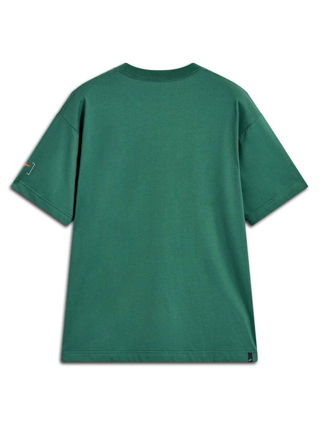 Alpinestars Infinity Oversized CSF Tee, maglietta sportiva verde a maniche corte, vista posteriore con grafica arancione.