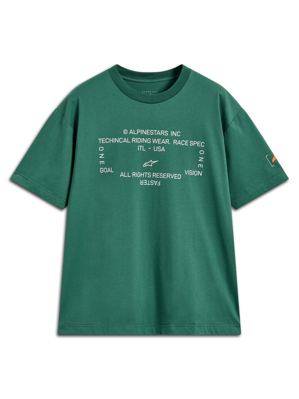 Alpinestars Infinity Oversized CSF Tee, maglietta a maniche corte verde con grafica bianca e logo Astars sulla manica.