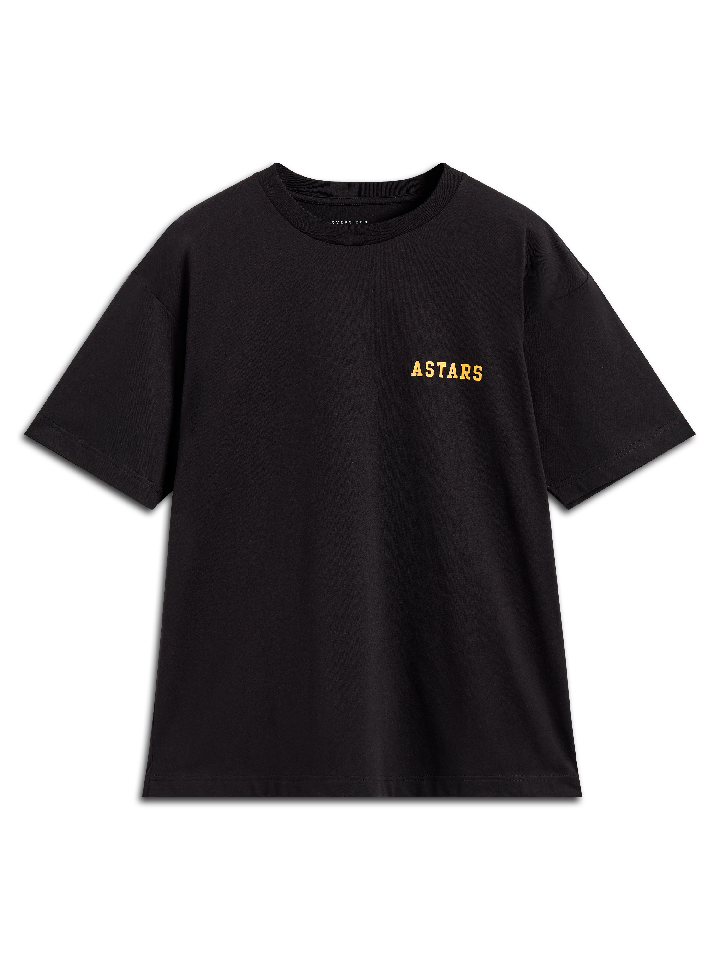 Alpinestars Latitude Oversized CSF Tee, maglietta sportswear nera a maniche corte con logo Astars giallo.