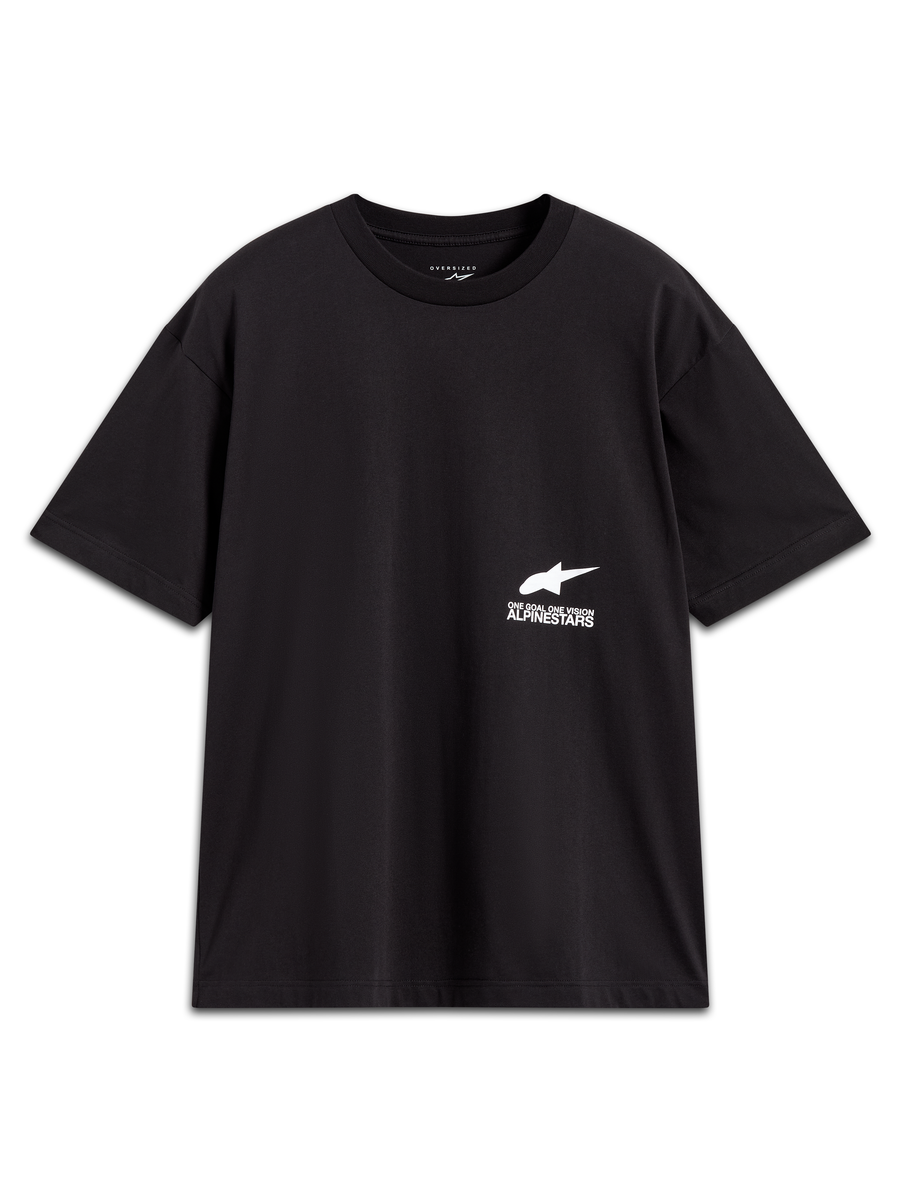 Alpinestars Institute Oversized CSF Tee, maglietta a maniche corte, nero, logo e slogan bianchi, vestibilità oversized.