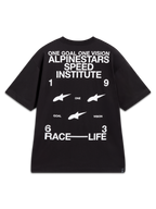 Alpinestars Institute Oversized CSF Tee, maglietta a maniche corte nera con grafica bianca Speed Institute sul retro e slogan racing.