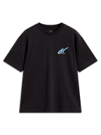 Alpinestars Ghost Oversized CSF Tee, maglietta a maniche corte nera con logo frontale azzurro, abbigliamento sportswear casual.