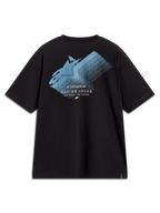 Alpinestars Ghost Oversized CSF Tee, maglietta a maniche corte nera con grafica posteriore blu sfumata e scritta Racing Ahead.