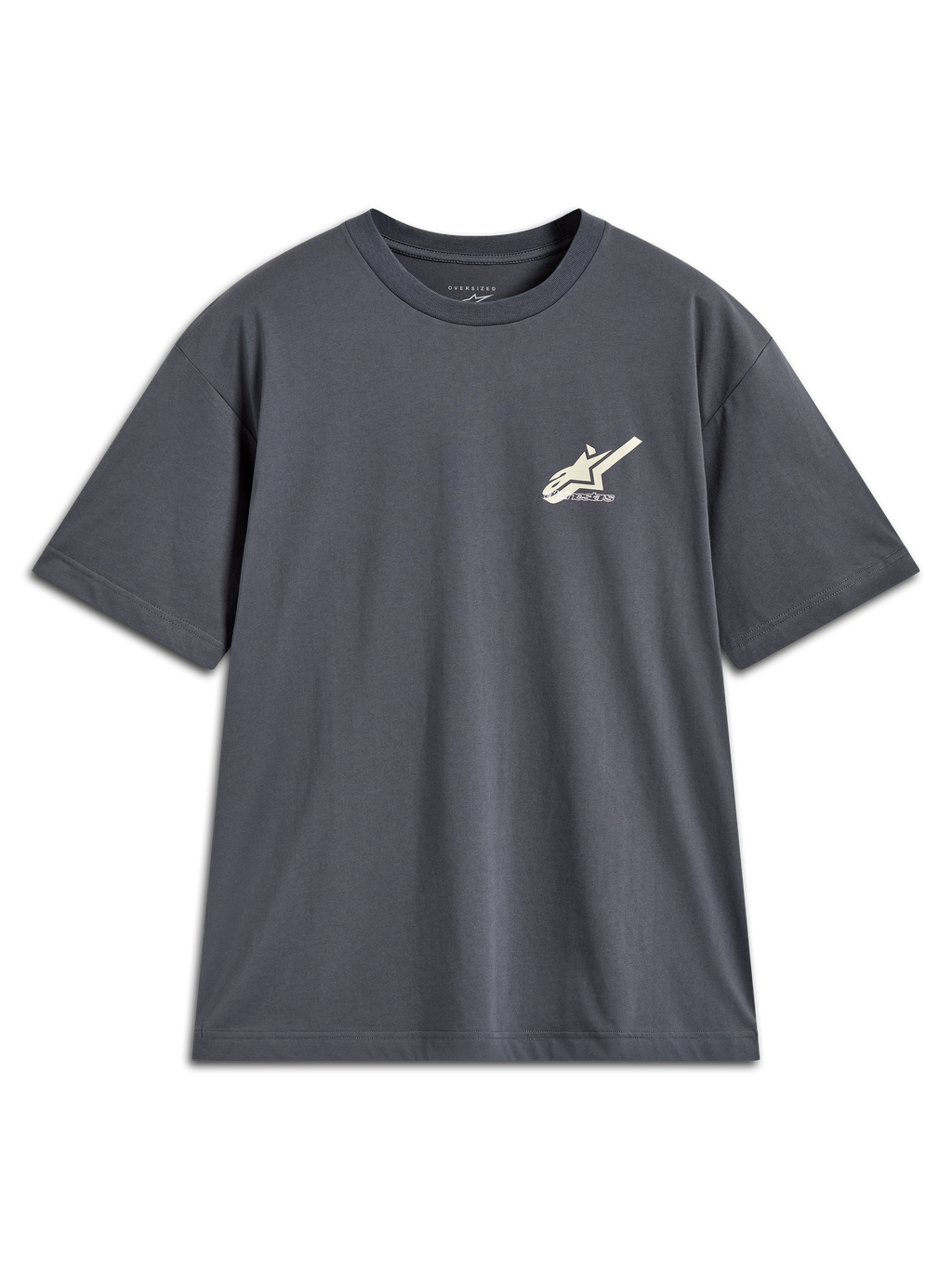 Alpinestars Ghost Oversized CSF Tee, maglietta a maniche corte grigio antracite con piccolo logo sul petto, stile sportswear.