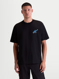 Alpinestars Maglietta Ghost Oversized CSF, maglietta a maniche corte sportswear da uomo, nera con logo Astars blu stampato sul petto, vestibilità oversize rilassata, abbigliamento casual d'ispirazione motorsport