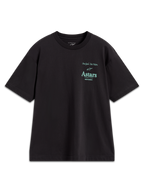Alpinestars Post Oversized CSF Tee, maglietta a maniche corte in misto cotone nero con logo Astars ottanio e slogan One Goal One Vision, abbigliamento casual motorsport